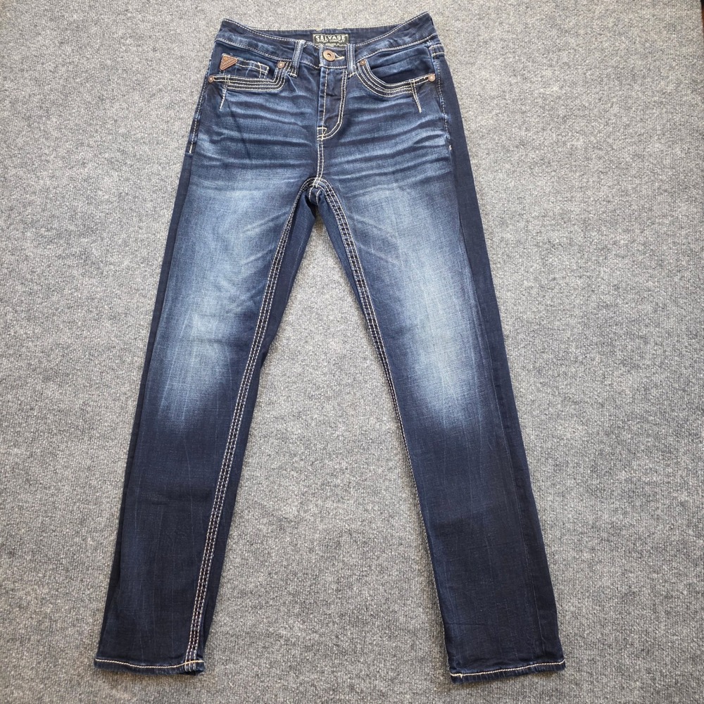 Salvage Jeans Co Mens 30x31 Blue Riot Taper Athletic Fit Embroidered Pocket